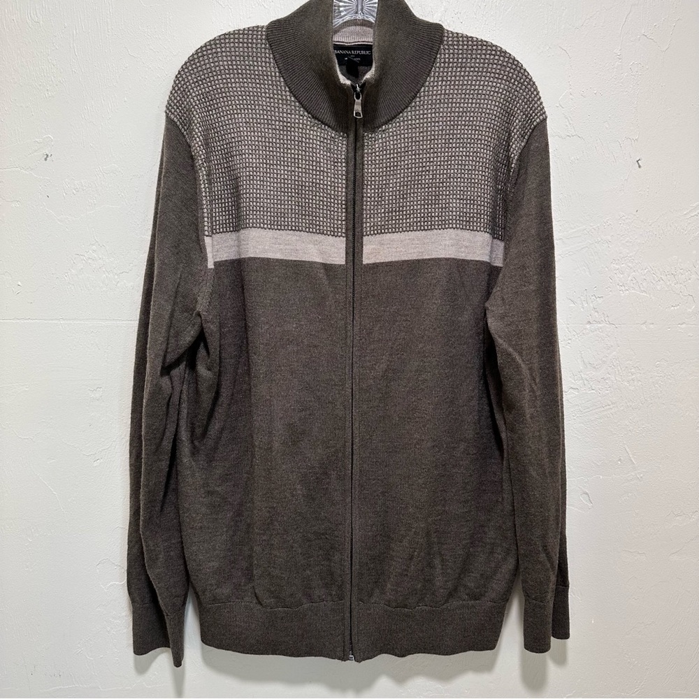 Banana Republic Merino Wool Cardigan Sweater Size XL Brown Taupe Beige Full Zip